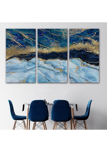 Mavi ve Gold'un Müthiş Uyumu Mermer Görünümlü Modern Kanvas TABLO-5061 modelleri
