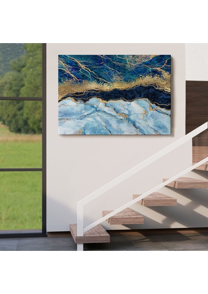Mavi ve Gold'un Müthiş Uyumu Mermer Görünümlü Modern Kanvas TABLO-5061 indirimleri