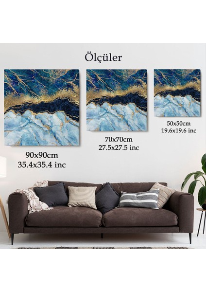 Mavi ve Gold'un Müthiş Uyumu Mermer Görünümlü Modern Kanvas TABLO-5061