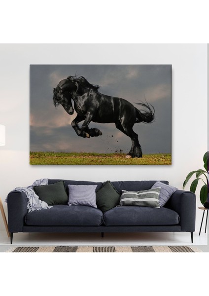 Şaha Kalkmış Siyah At TABLOSU-6620 fiyatları