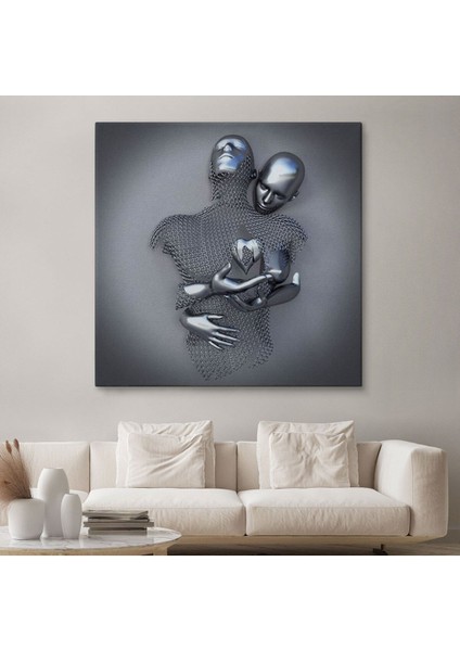 Modern Duvar Dekoru, Romantik Beden, Aşk Sanatı, 3D Efektli Gümüş Kanvas TABLO-5358 fiyatları