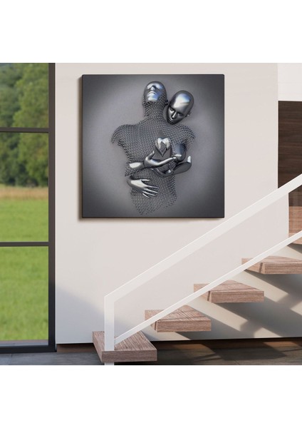 Modern Duvar Dekoru, Romantik Beden, Aşk Sanatı, 3D Efektli Gümüş Kanvas TABLO-5358 fırsatları