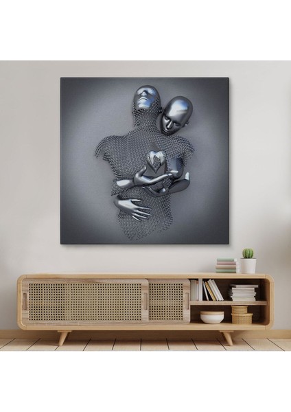 Modern Duvar Dekoru, Romantik Beden, Aşk Sanatı, 3D Efektli Gümüş Kanvas TABLO-5358