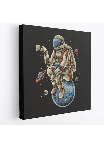 Dünya Üzerinde Dinlenip Kahve Içen Astronot Kanvas TABLO-5098