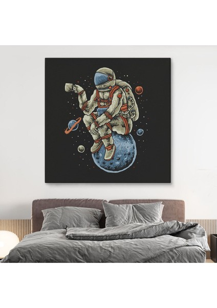 Dünya Üzerinde Dinlenip Kahve Içen Astronot Kanvas TABLO-5098