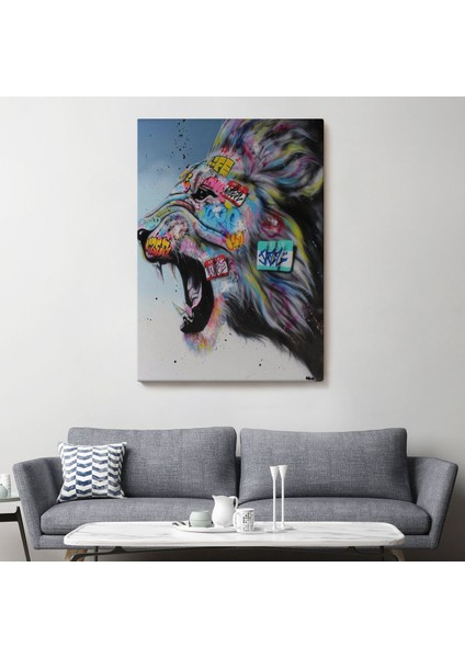 Renkli Kükreyen Aslan Kanvas Tablo, Pop Art, Sokak SANATI-5316 fiyatları