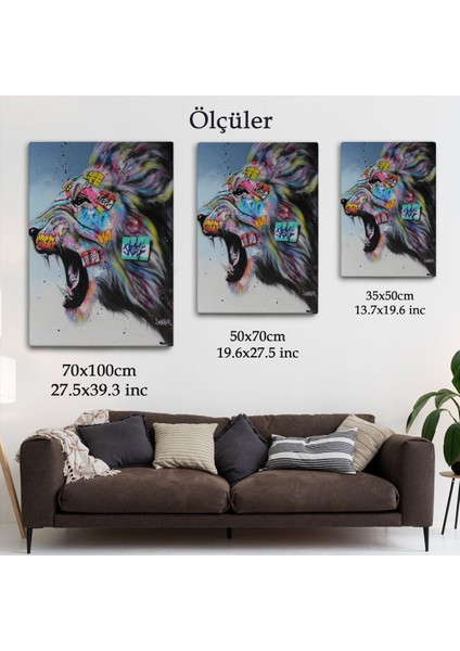 Renkli Kükreyen Aslan Kanvas Tablo, Pop Art, Sokak SANATI-5316