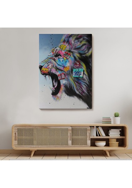 Renkli Kükreyen Aslan Kanvas Tablo, Pop Art, Sokak SANATI-5316