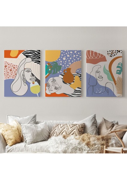 Zarif Kadın Fifürü ve Yapraklar Temalı Dekoratif Duvar Tablosu Üçlü Set-Du-98 fiyatları