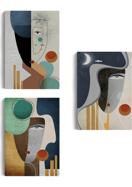 Mavi Tonlu Gerçeküstü Zarif Kadınlar Duvar Tablosu Üçlü Set-Dr-94