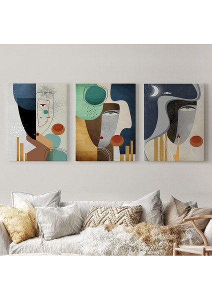 Mavi Tonlu Gerçeküstü Zarif Kadınlar Duvar Tablosu Üçlü Set-Dr-94 fiyatları