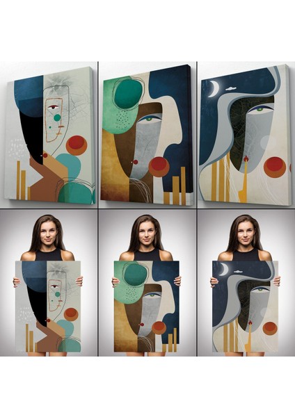 Mavi Tonlu Gerçeküstü Zarif Kadınlar Duvar Tablosu Üçlü Set-Dr-94 modelleri