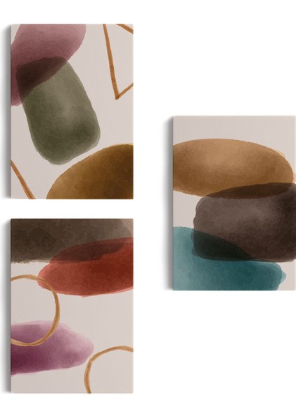 Suluboya Görünümlü Soyut Desenler Duvar Tablosu Üçlü SET-EG-106
