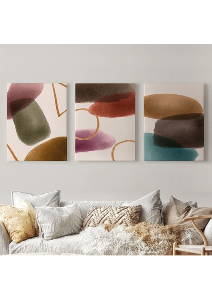 Suluboya Görünümlü Soyut Desenler Duvar Tablosu Üçlü SET-EG-106 fiyatları