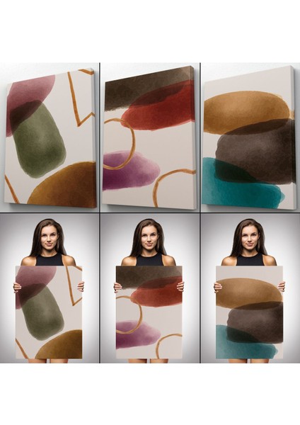 Suluboya Görünümlü Soyut Desenler Duvar Tablosu Üçlü SET-EG-106 modelleri