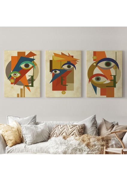 Sürreal Soyut Yüzler Dekoratif Duvar Tablosu Üçlü Set-Dn-90 fiyatları