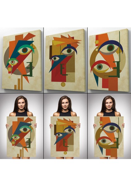 Sürreal Soyut Yüzler Dekoratif Duvar Tablosu Üçlü Set-Dn-90 modelleri