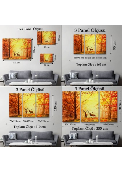 Sonbahar ve Ormandaki Geyikler Yağlıboya Görünüm Dekoratif TABLO-3643