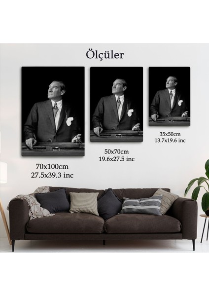 Atatürk Portre Tablosu Mustafa Kemal Atatürk Dikdörtgen Dekoratif Kanvas Tablo-Dı-86 fırsatları
