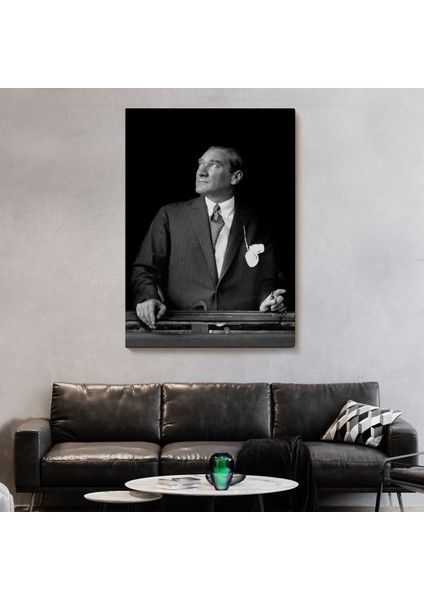 Atatürk Portre Tablosu Mustafa Kemal Atatürk Dikdörtgen Dekoratif Kanvas Tablo-Dı-86