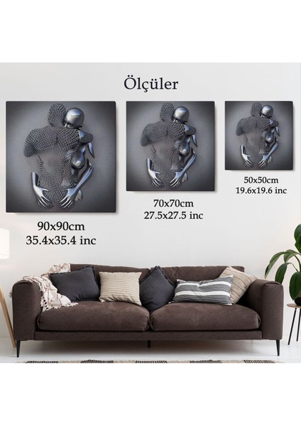 Kanvas Tablo Gri ve Gümüş Duvar Dekoru, Metalik Efektli Kanvas TABLO-5356