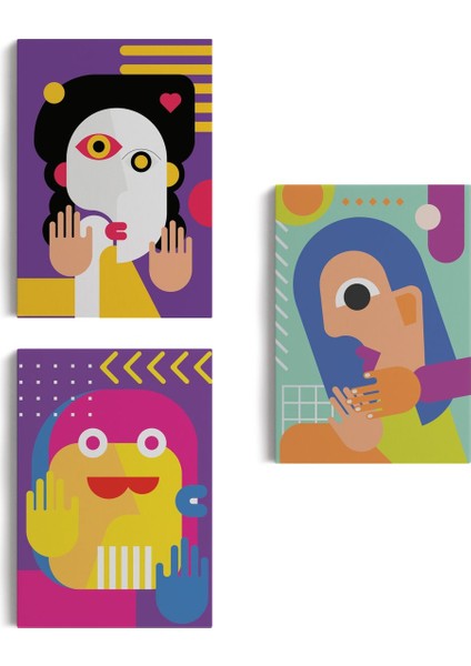 Ikonik Karakterler Soyut Dekoratif Duvar Tablosu Üçlü SET-EN-112