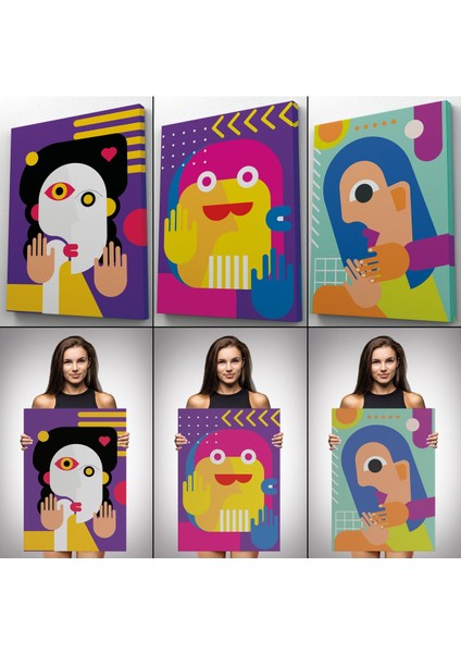 Ikonik Karakterler Soyut Dekoratif Duvar Tablosu Üçlü SET-EN-112 modelleri