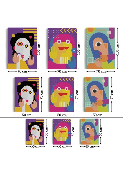 Ikonik Karakterler Soyut Dekoratif Duvar Tablosu Üçlü SET-EN-112 fırsatları