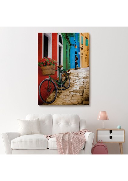 Sokaktaki Çiçekli Bisiklet Duvar TABLOSU-6453 fiyatları