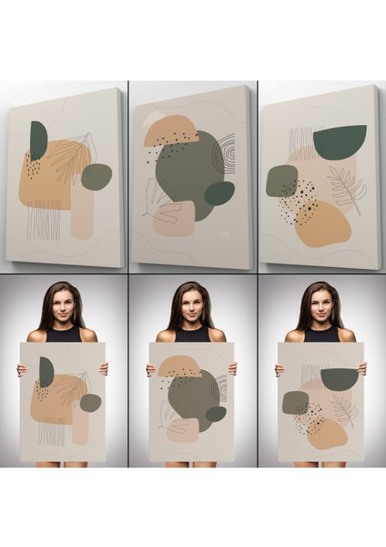 3’lü Tablo Soyut Figürlü Dekoratif Duvar Tablo Seti-Ba-26 modelleri