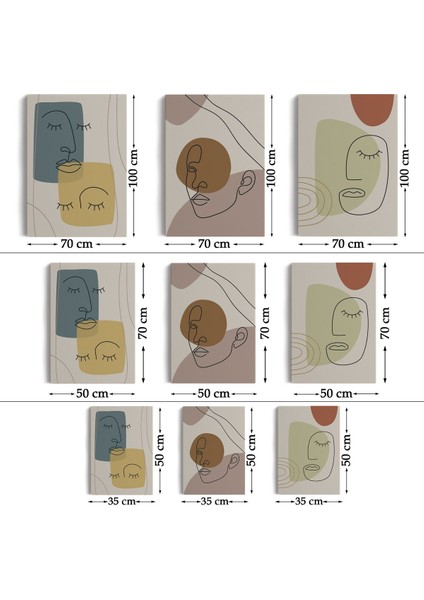 3’lü Tablo Minimal Şekiller ve Çizgi Sanat Yüzleri Soyut Sanat Tablo Seti-Ap-16 fırsatları