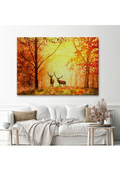 Sonbahar ve Ormandaki Geyikler Yağlıboya Görünüm Dekoratif TABLO-3643 fiyatları