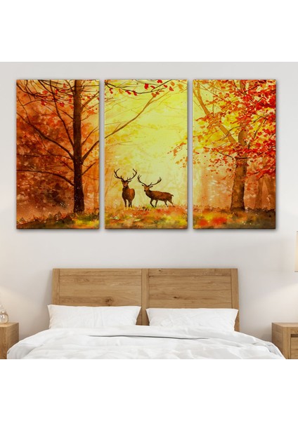 Sonbahar ve Ormandaki Geyikler Yağlıboya Görünüm Dekoratif TABLO-3643 modelleri