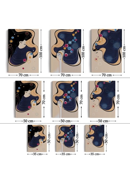 Mavi Ağırlıklı Zarif Kadınlar Duvar Tablosu Üçlü Set-Dk-88 fırsatları