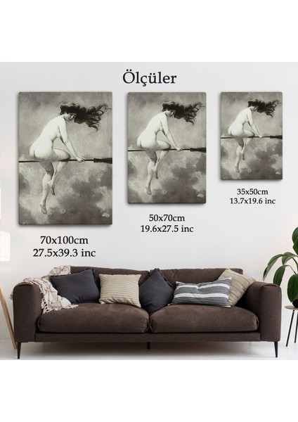 Albert Joseph Penot: Şabat Için Süpürgeden Ayrılan Cadı (1910) Dekoratif Kanvas Duvar TABLOSU-5189