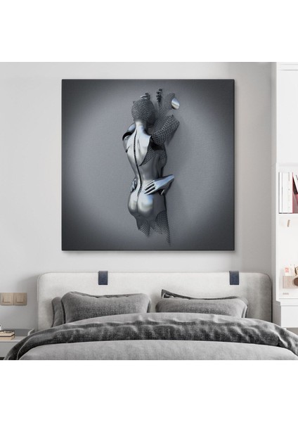 Aşk Sanatı, Gri ve Gümüş 3D Metalik Efektli Kanvas TABLO-5362