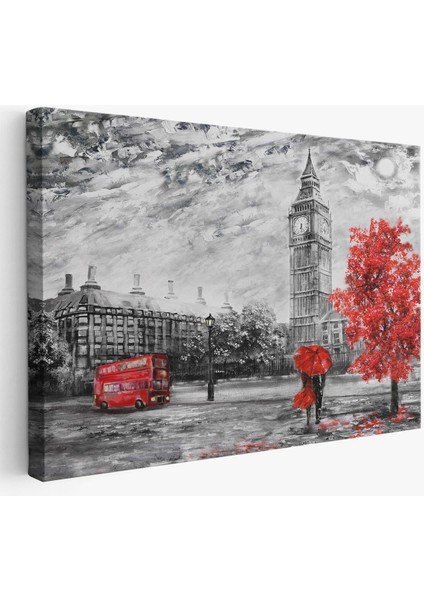 Londra Sokakları Yağlıboya Görünüm Dekoratif Kanvas Duvar TABLOSU-3507