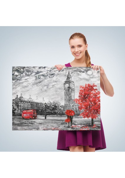 Londra Sokakları Yağlıboya Görünüm Dekoratif Kanvas Duvar TABLOSU-3507 fırsatları