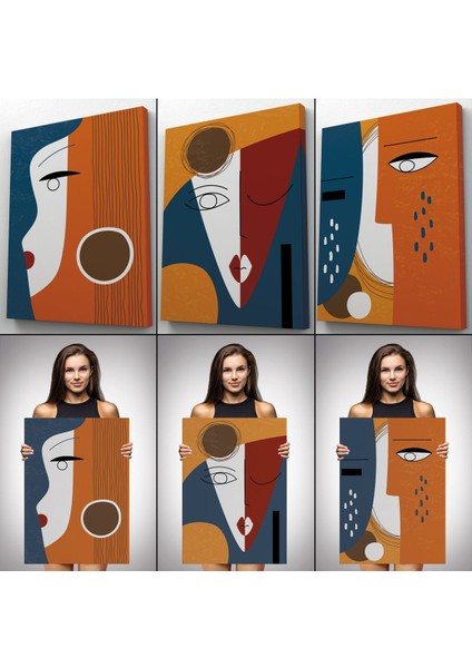 Gerçeküstü Soyut Yüzler Dekoratif Duvar Tablosu Üçlü Set-Dt-97 modelleri
