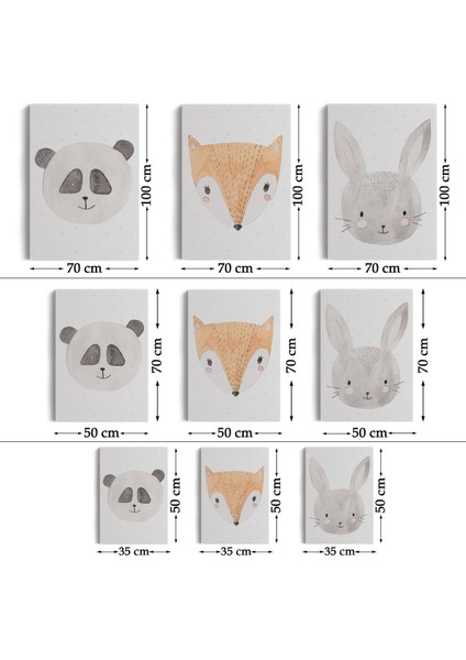 3’lü Tablo Sevimli Hayvanlar Suluboya Görünümlü Dekoratif Tablo Seti-Bü-47 fırsatları