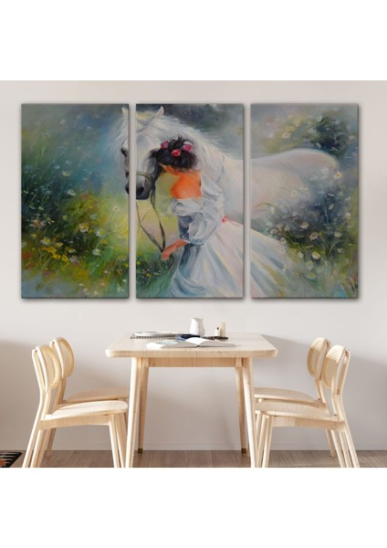 Bayaz At ve Sahibi Kız Yağlıboya Görünüm Dekoratif Kanvas Duvar TABLOSU-3539 modelleri