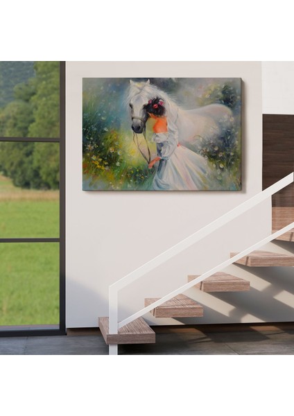 Bayaz At ve Sahibi Kız Yağlıboya Görünüm Dekoratif Kanvas Duvar TABLOSU-3539 indirimleri