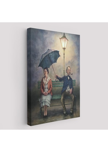 Yağmur Altındaki Küs Sevgililer Dekoratif Duvar TABLOSU-6223