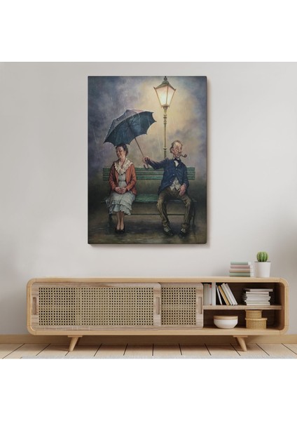 Yağmur Altındaki Küs Sevgililer Dekoratif Duvar TABLOSU-6223