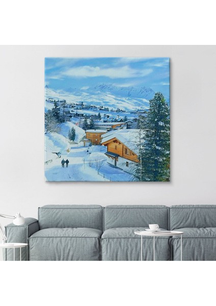Karlı Dağ Köyü Kanvas TABLO-5912 fiyatları