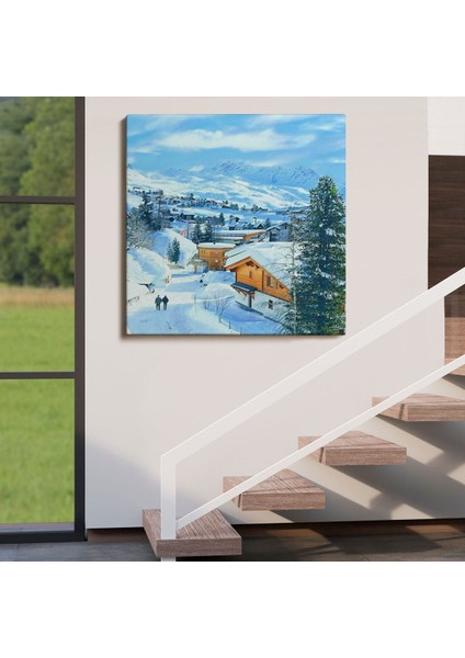 Karlı Dağ Köyü Kanvas TABLO-5912 fırsatları