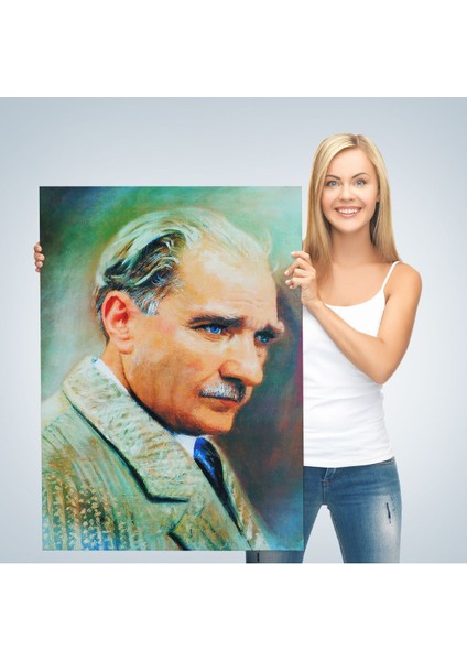 Atatürk Portre Tablosu Mustafa Kemal Atatürk Dikdörtgen Dekoratif Kanvas Tablo-Cl-62 modelleri