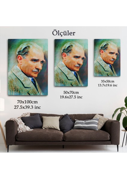 Atatürk Portre Tablosu Mustafa Kemal Atatürk Dikdörtgen Dekoratif Kanvas Tablo-Cl-62 indirimleri