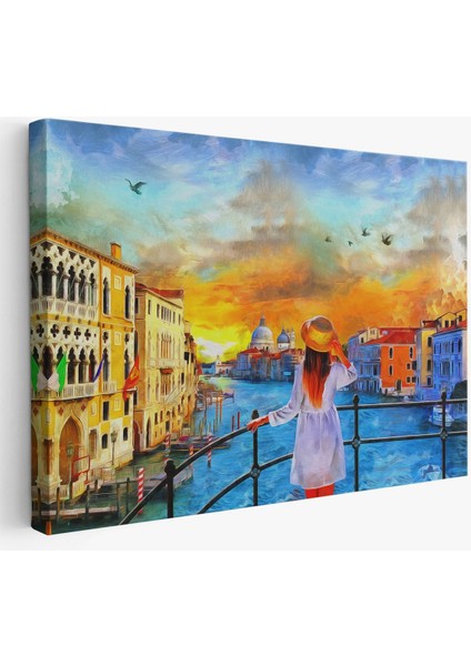 Venedik Kanalını Izleyen Kız Yağlıboya Görünüm Dekoratif Kanvas Duvar TABLOSU-3699