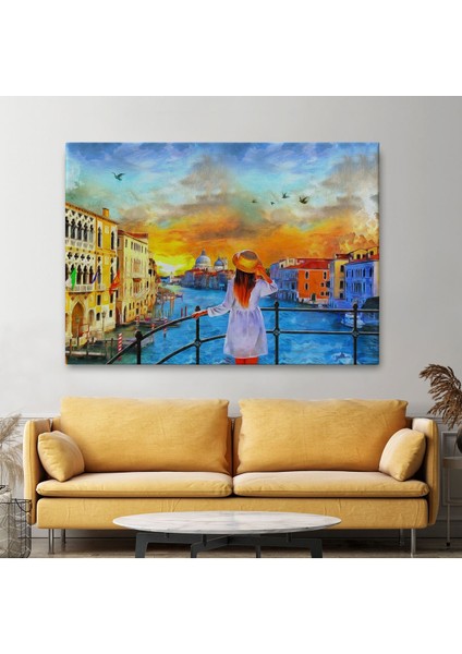 Venedik Kanalını Izleyen Kız Yağlıboya Görünüm Dekoratif Kanvas Duvar TABLOSU-3699 fiyatları